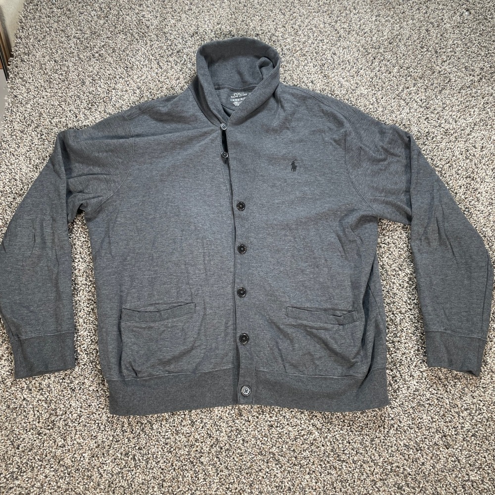 Polo Ralph Lauren Men's XL Shawl Collar Cardigan Sweater Button Grey Cotton